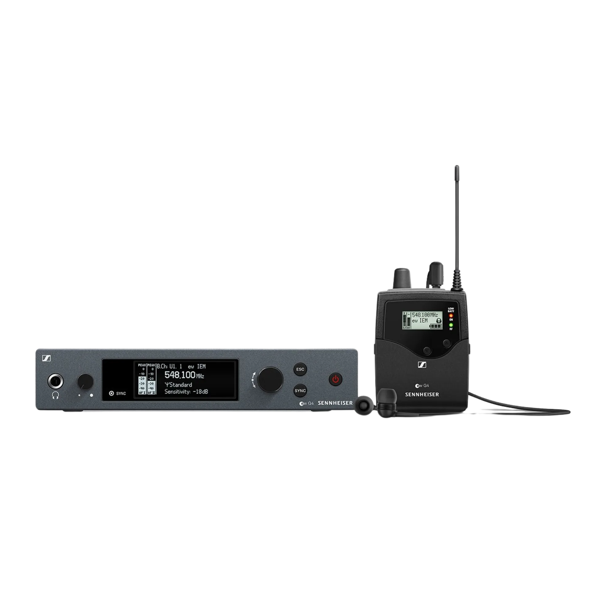 Esta imagen muestra un conjunto de equipos de comunicación de Sennheiser.
