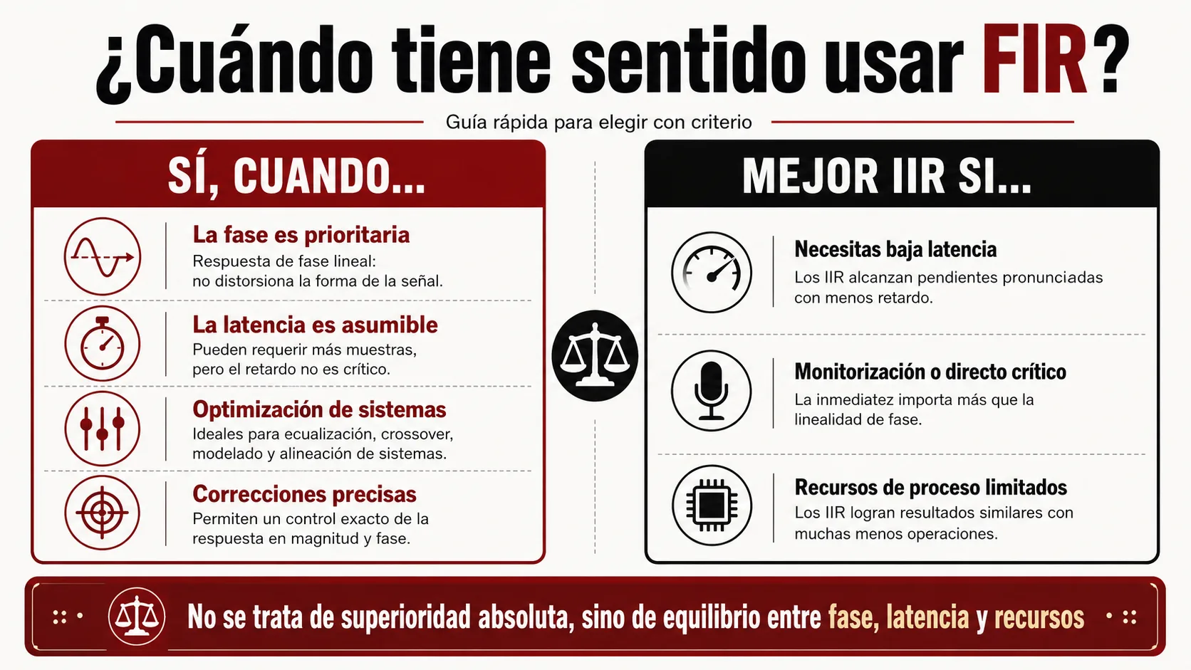 Esta imagen es una guía rápida para elegir el criterio de uso de FIR.