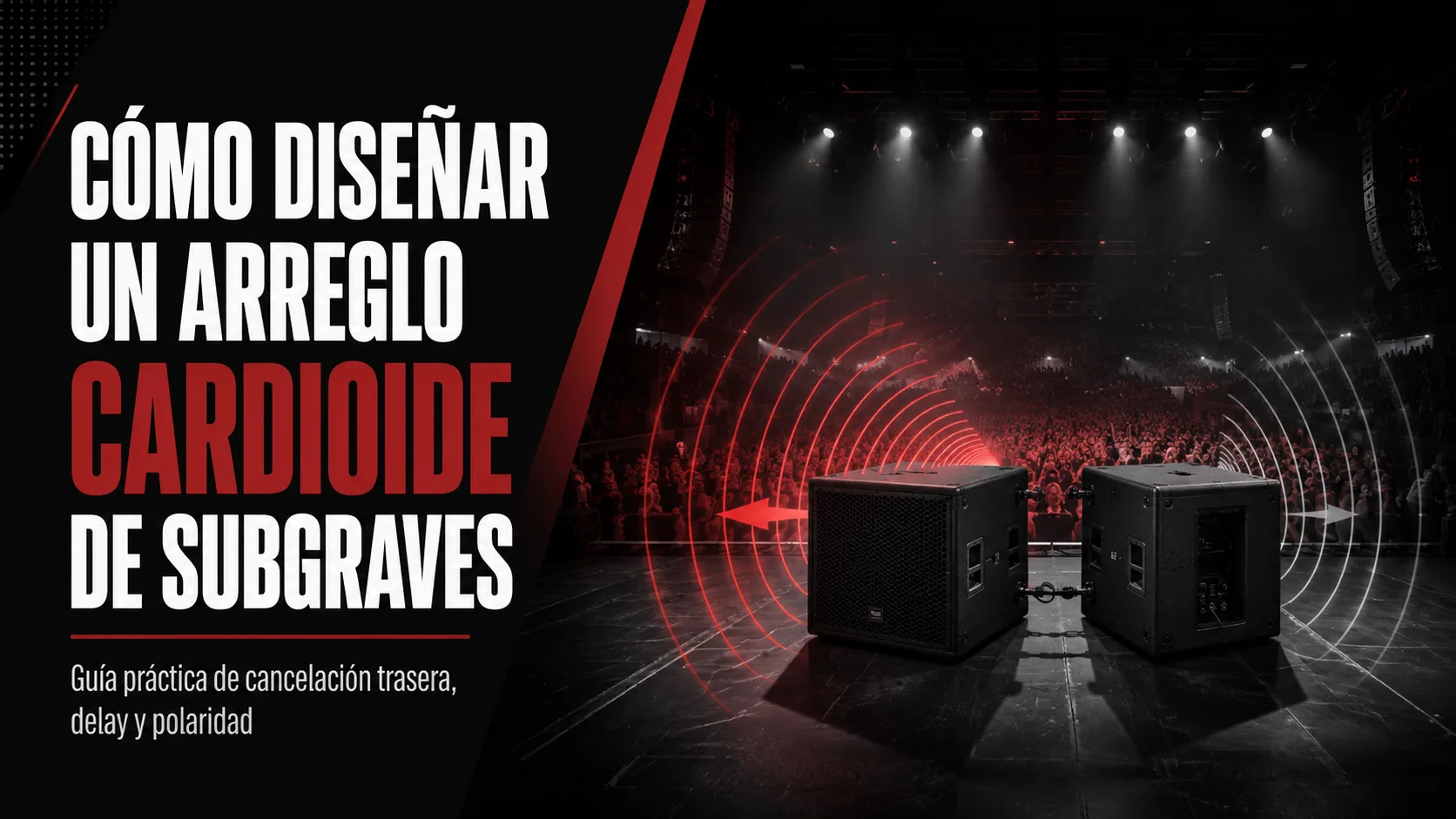 Esta imagen muestra una sala de conciertos con una pista de baile y una serie de altavoces.